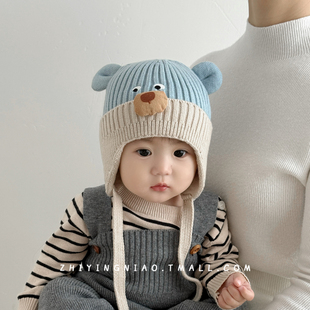 婴儿帽子秋冬季宝宝毛线帽可爱超萌护耳帽婴幼儿外出男童针织帽子