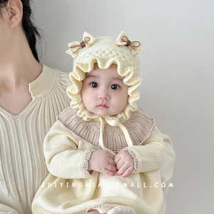 婴儿帽子秋冬季可爱甜美宝宝护耳帽新生小月龄针织帽婴幼儿毛线帽