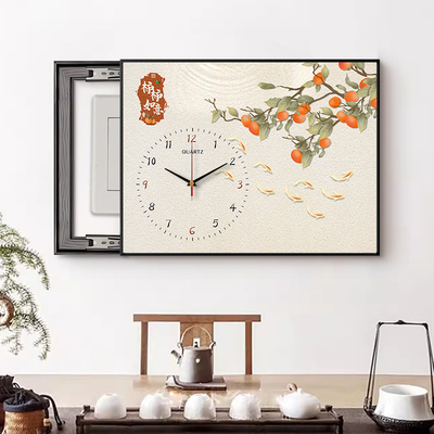 新中式电表箱装饰画 画带钟表遮挡配电箱多媒体盒电闸箱开 关时钟