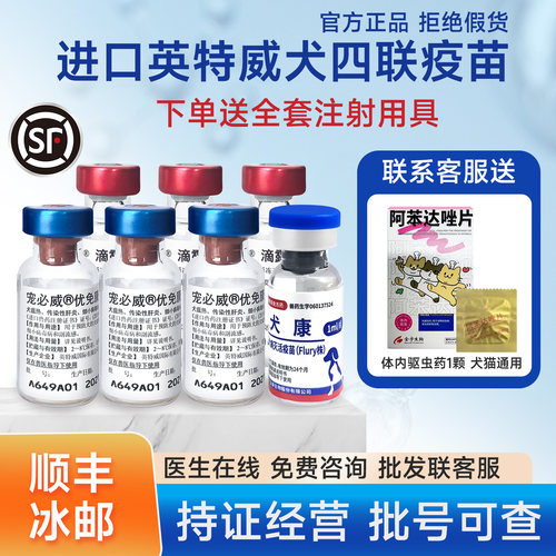 顺丰 英特威进口小狗四联预防狂犬宠物狗狗育苗4联狗疫苗幼犬套餐