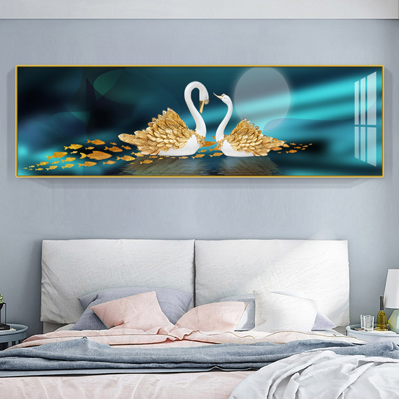 卧室房间挂画床头画背景墙画壁画酒店宾馆挂画浪漫温馨天鹅装饰画