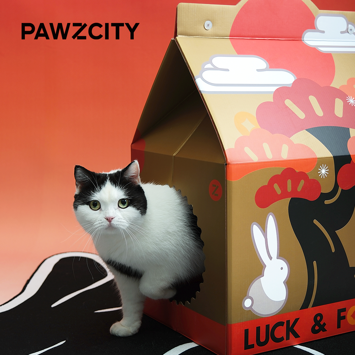 金松金屏风加大款猫抓板猫屋传统印花风水松树