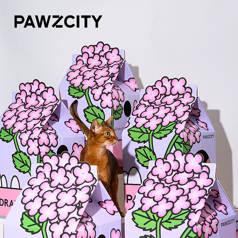 PAWZCITY无尽夏绣球花奶盒猫纸窝