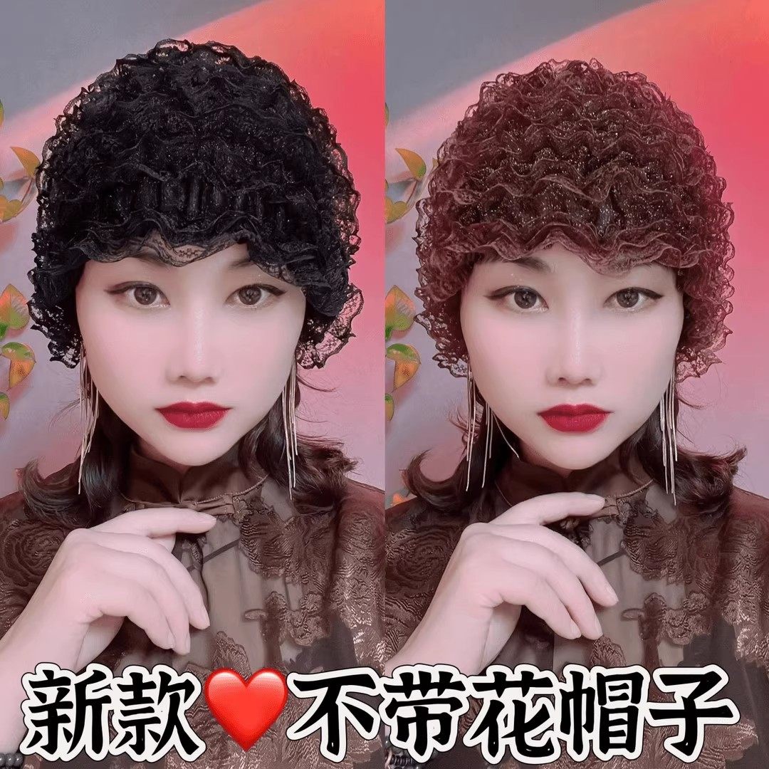 遮盖白发包头帽薄款发帽网纱蕾丝帽子假发帽秋冬