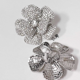 满钻银色玫瑰花夸张耳夹女新品包邮百搭简约时尚个性显脸小晚会