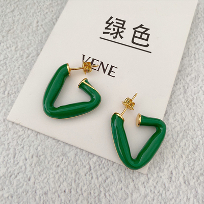 裸粉bv绿色耳环女式新品包邮气质名媛复古简约法式巴黎女子日韩潮