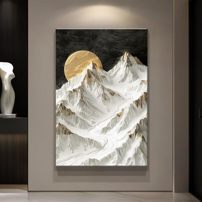 日照金山玄关装饰画浮雕立体感肌理画高级感客厅沙发背景墙落地画