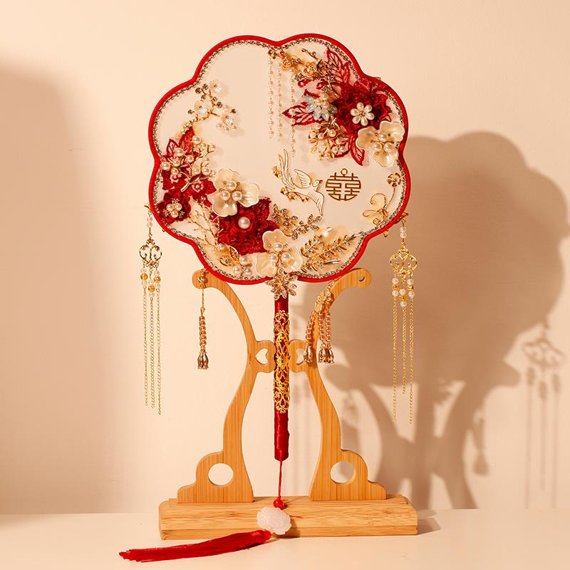 红色团扇结婚新娘diy材料包手工喜扇秀禾婚礼中式出嫁遮面扇成品