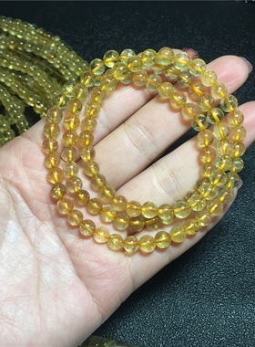 节日礼物批发天然金发晶手串黄色水晶手链发丝多黑点少晶体通透