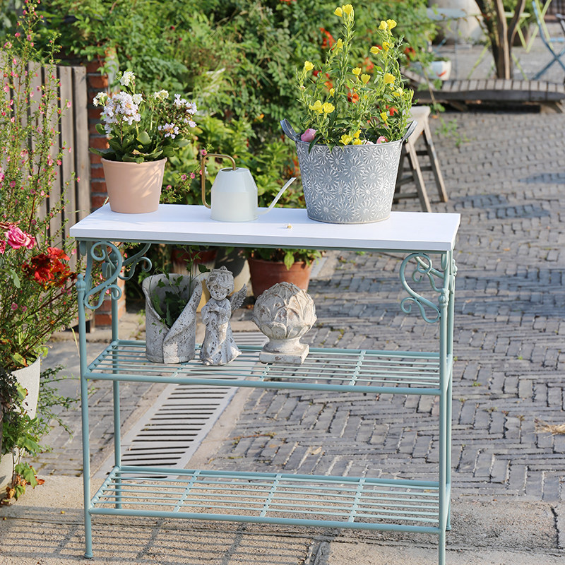 金属木质搁板花架 田园层架花盆架置物架收纳架立架边架收纳架子