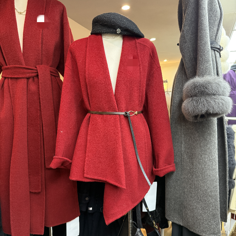 韩版不规则大翻领羊毛大衣外套