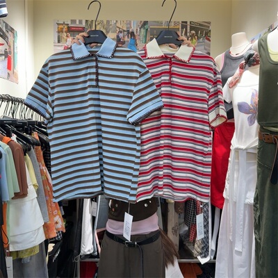 时尚休闲百搭条纹POLO衫上衣女