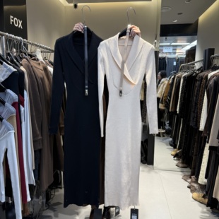 修身 交叉V领长袖 针织连衣裙s68767w212 韩版 十三行现货2025冬新款