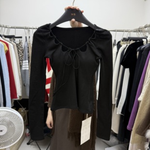 绑带镂空T恤打底衫 十三行拿货2025冬新款 长袖 时尚 s68930w123 韩版