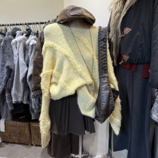 慵懒风宽松一字肩套头毛衣s68934w123 韩版 十三行拿货2025冬季 新款