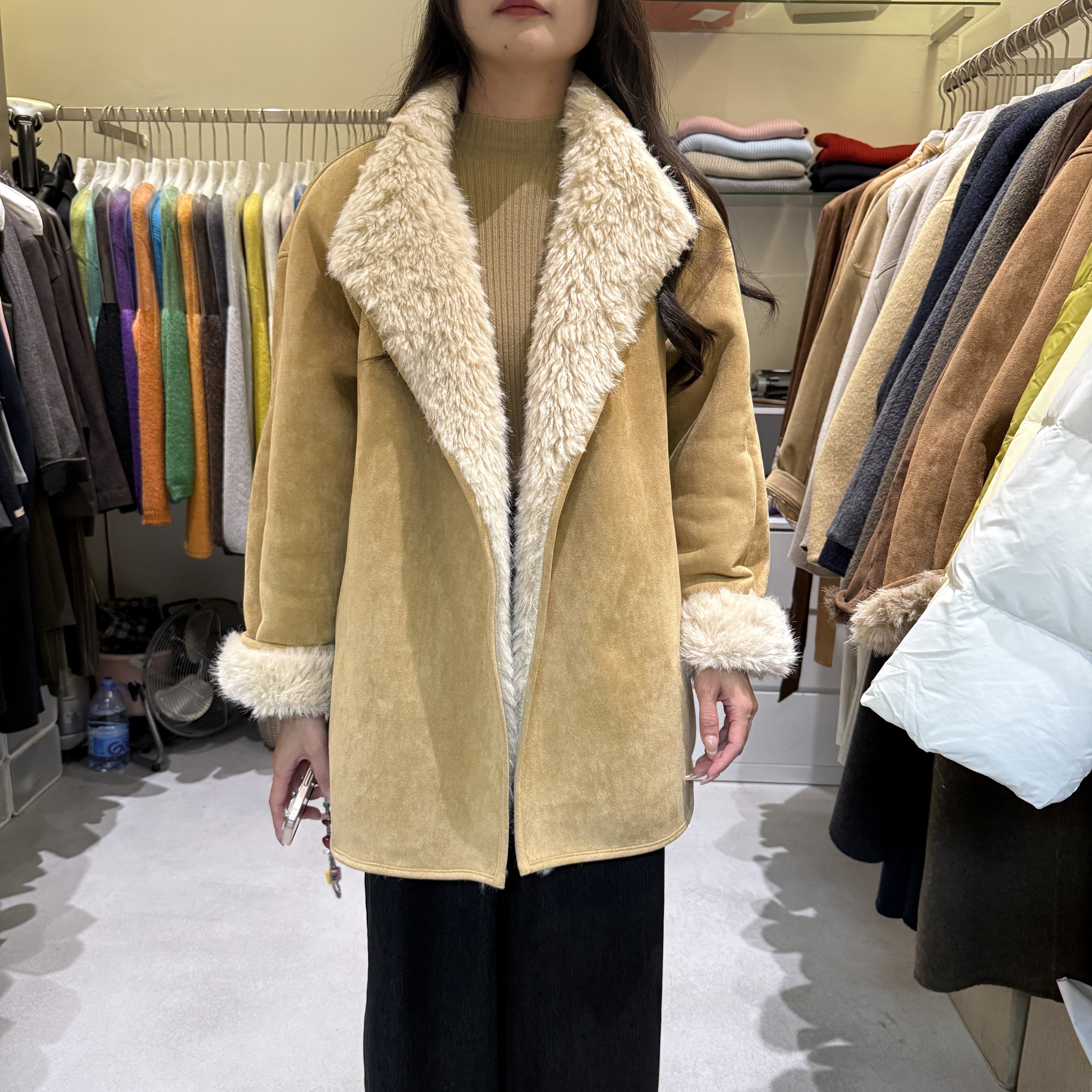 韩版复古立领皮毛一体大衣外套