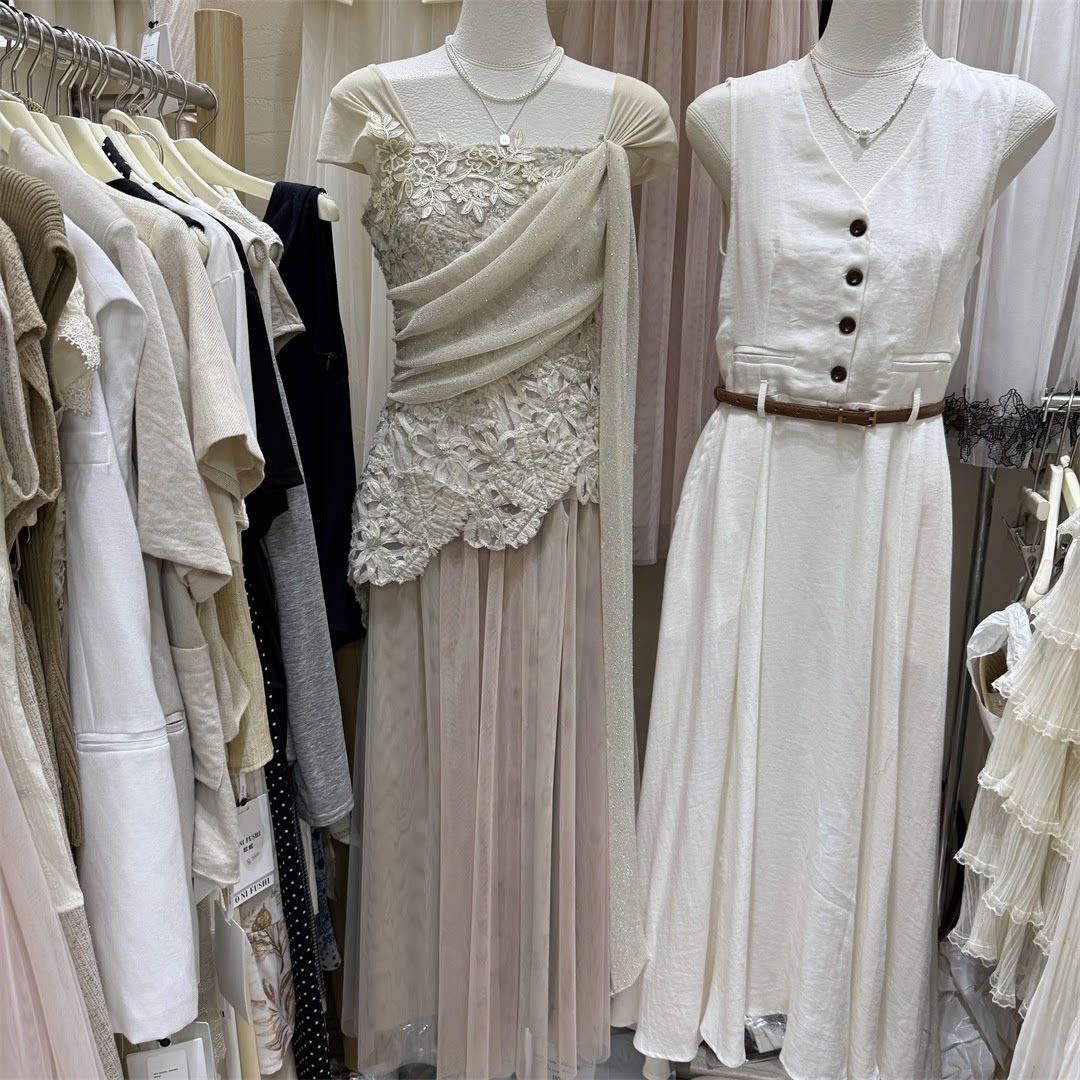 十三行拿货2026新款韩版蕾丝装饰飘带上衣网纱半裙套装s26410w223