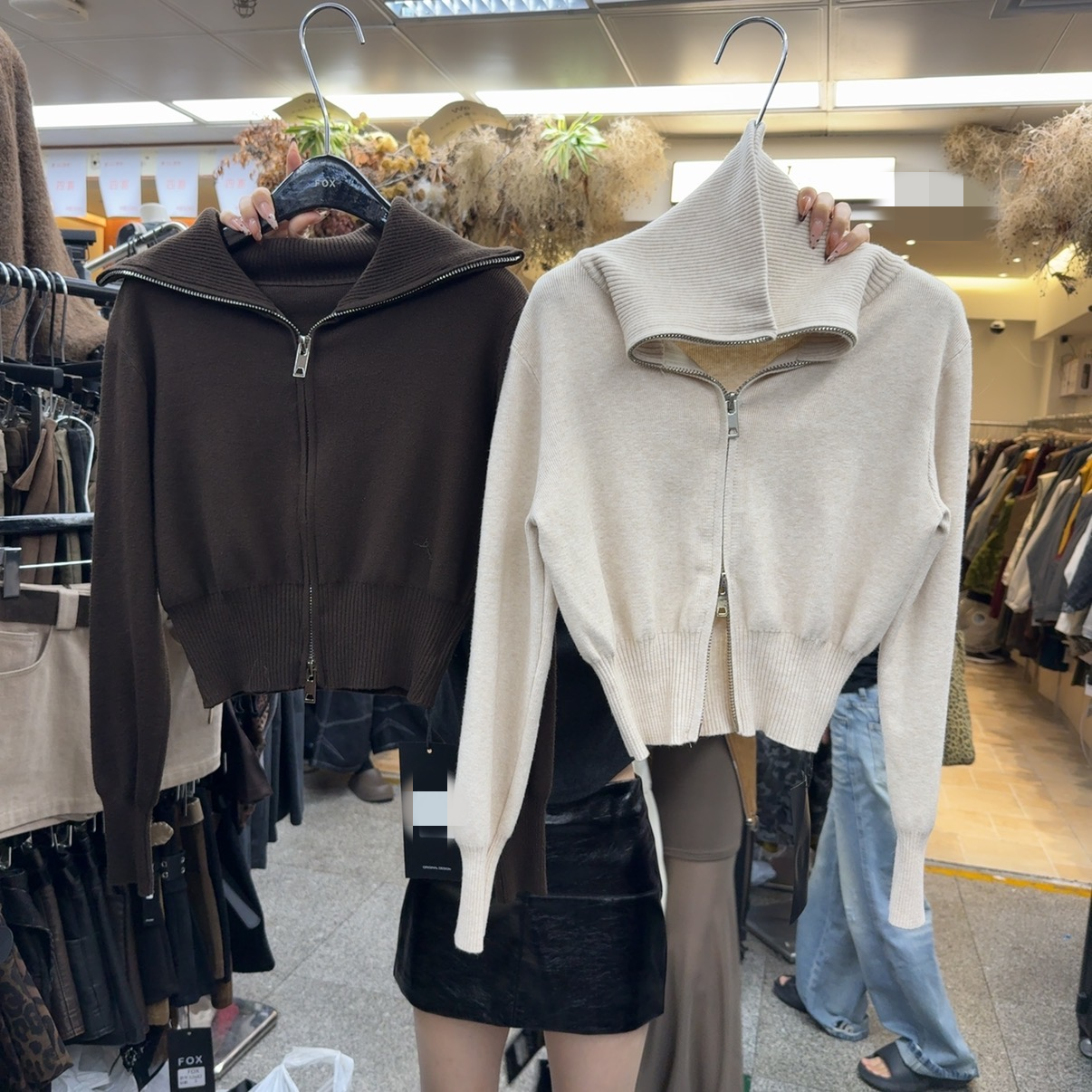 十三行现货2025秋冬新款韩版时尚翻领针织开衫短款上衣S68408W134