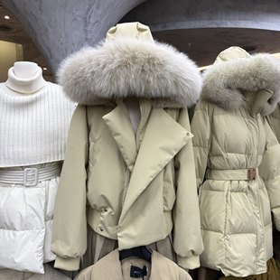 韩秀现货2025冬季新款韩版短款连帽毛领收口袖羽绒服外套w798