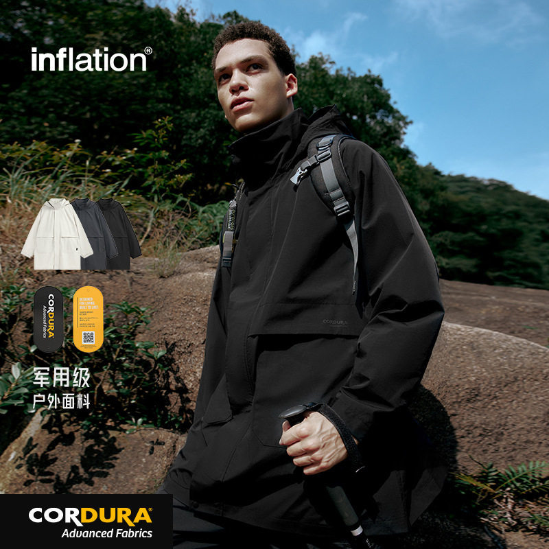 CORDURA®美式街头风衣外套秋冬新品潮牌工装连帽宽松长款上衣男士