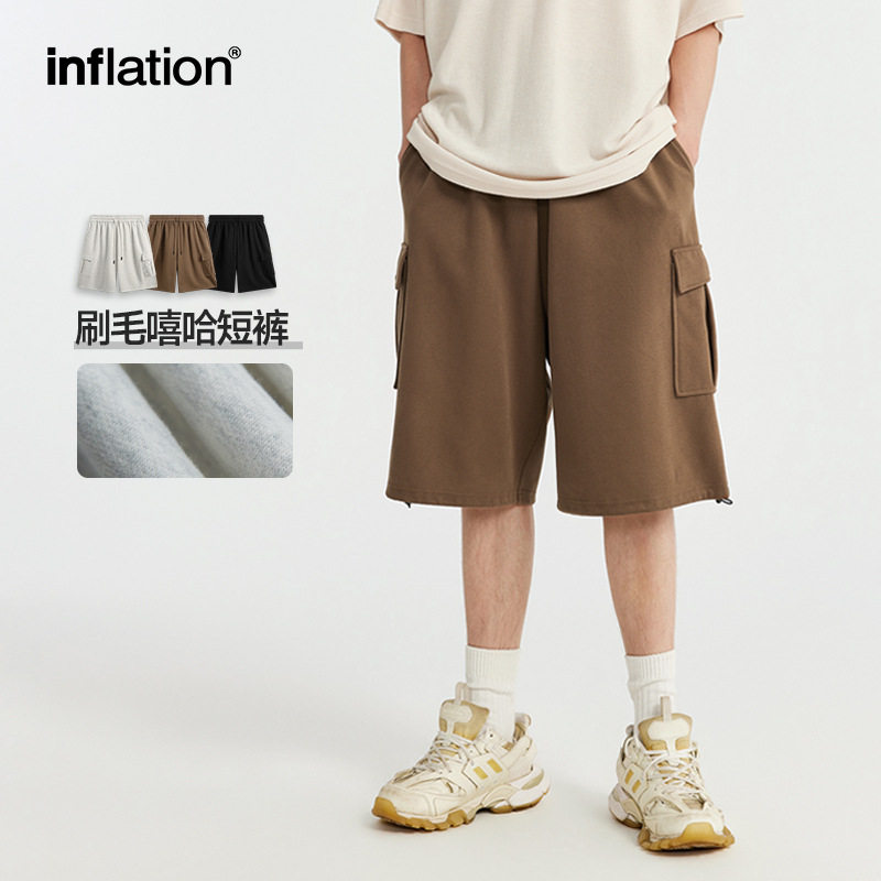 春夏款刷毛嘻哈短裤街头潮牌工装多口袋休闲裤简约百搭五分中裤男