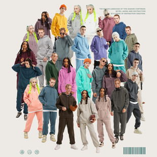 男士 36色加绒套头保暖帽衫 纯色百搭连帽卫衣345g潮牌情侣装 秋冬款