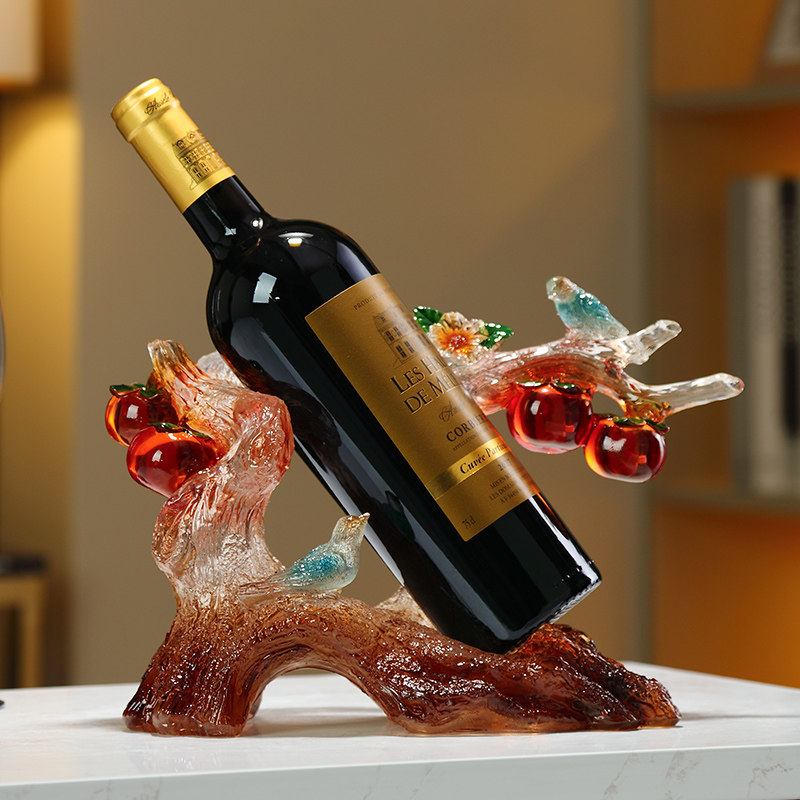 红酒架摆件轻奢高档柿柿如意客厅酒柜装饰品高级感乔迁新居礼物