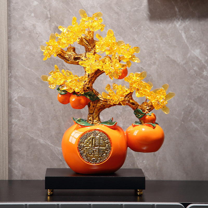 事事如意水晶柿子发财树客厅电视柜装饰摆件乔迁新居礼品轻奢高档,家居饰品,装饰摆件,淘宝优惠券,粉丝福利购,淘宝优惠卷