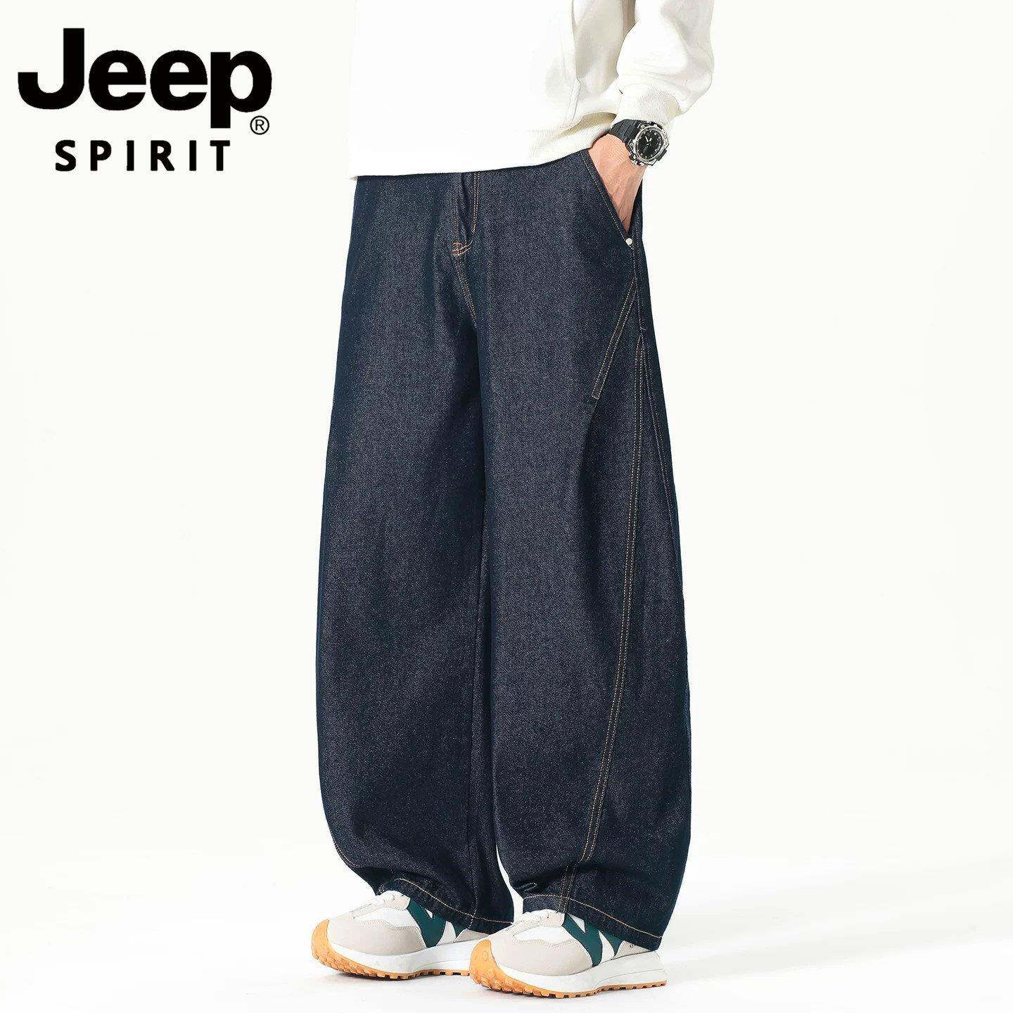 JEEP SPIRIT吉普弯刀牛仔裤男款美式宽松阔腿裤春秋男士休闲裤子