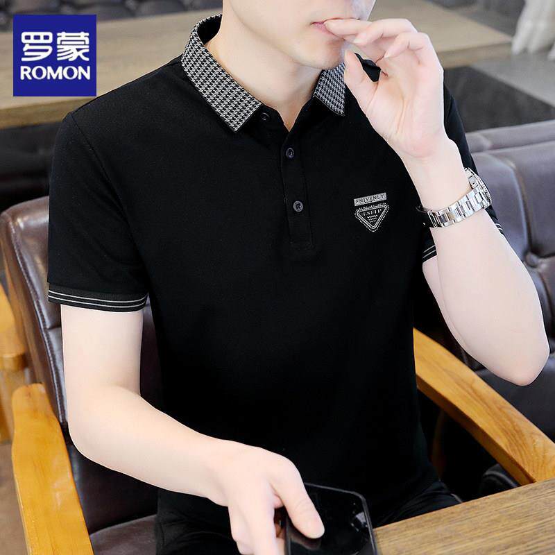 罗蒙男士短袖polo衫夏季薄款潮流修身有领半袖t恤休闲冰丝上衣服