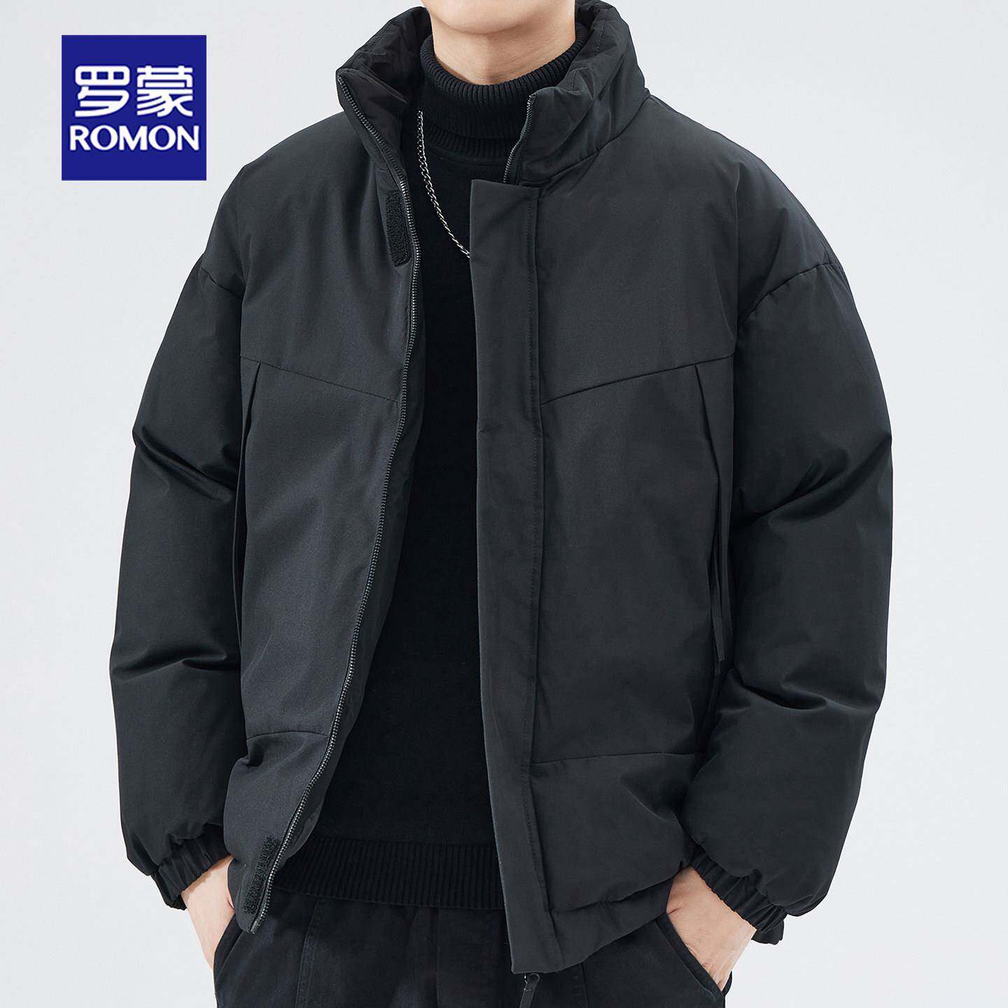 罗蒙冬季黑色棉服外套男士2025新款潮流宽松立领上衣保暖加厚棉衣