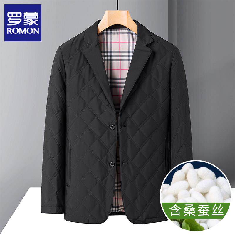 罗蒙西装领棉衣男士商务休闲上衣外套轻薄款棉袄小西服秋冬款棉服