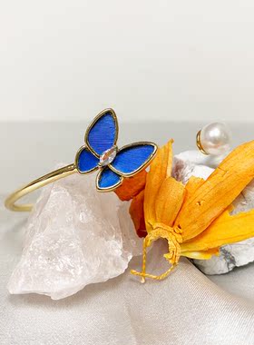 嫣珊阁仿点翠古风百搭日常手作非遗小众旗袍复古简约蝴蝶开口手镯