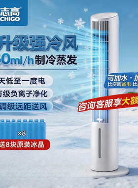 志高白色塔扇三档广角送风静音AI