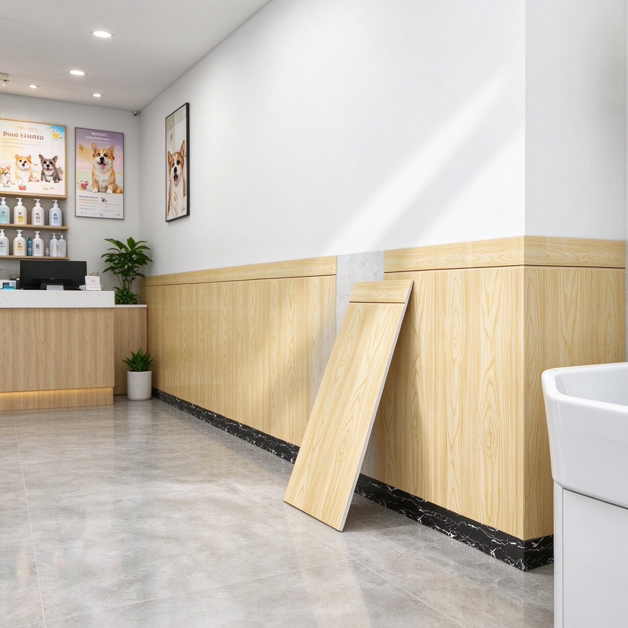 PVC半墙墙裙护墙板自装仿瓷砖墙贴防水宠物店装饰遮丑贴墙纸自粘
