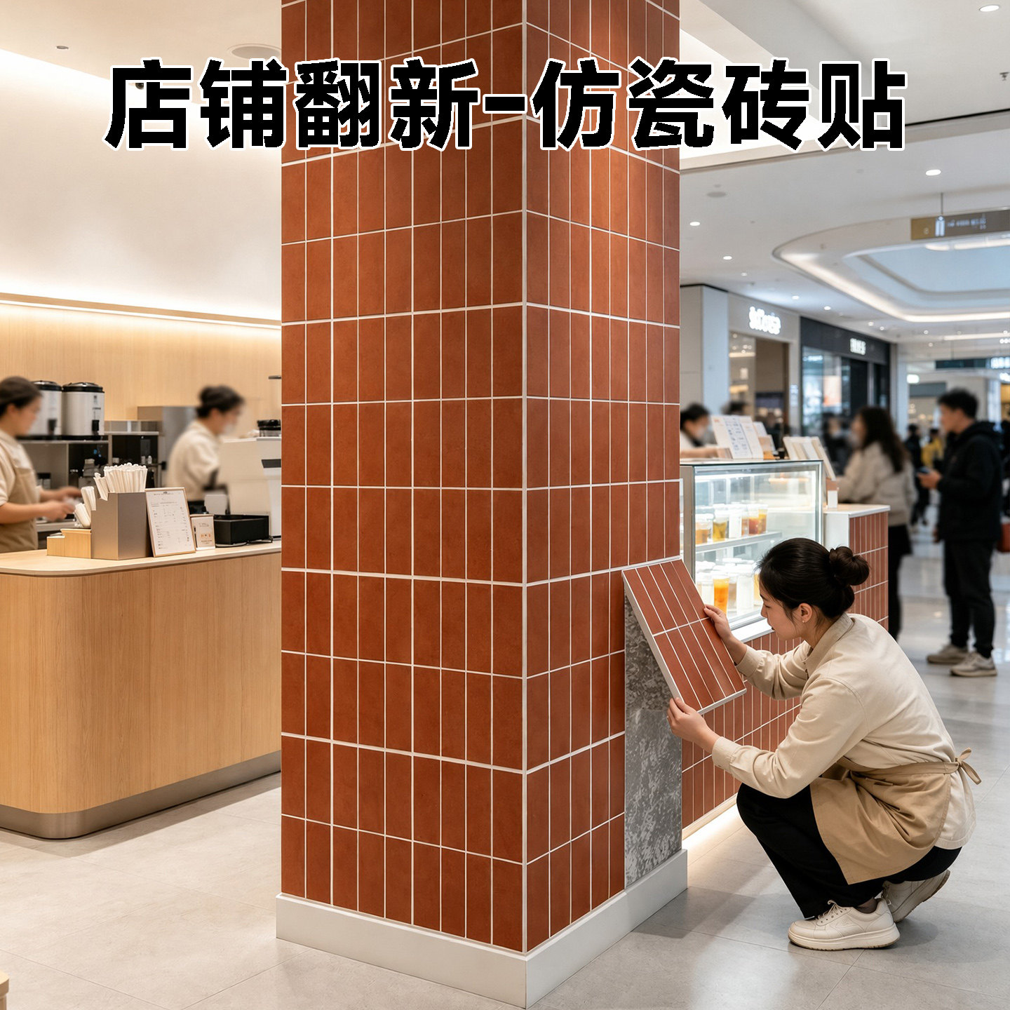 餐厅墙面遮丑装饰轻奢3d立体仿瓷砖背景墙贴自粘护墙板商用餐饮厚