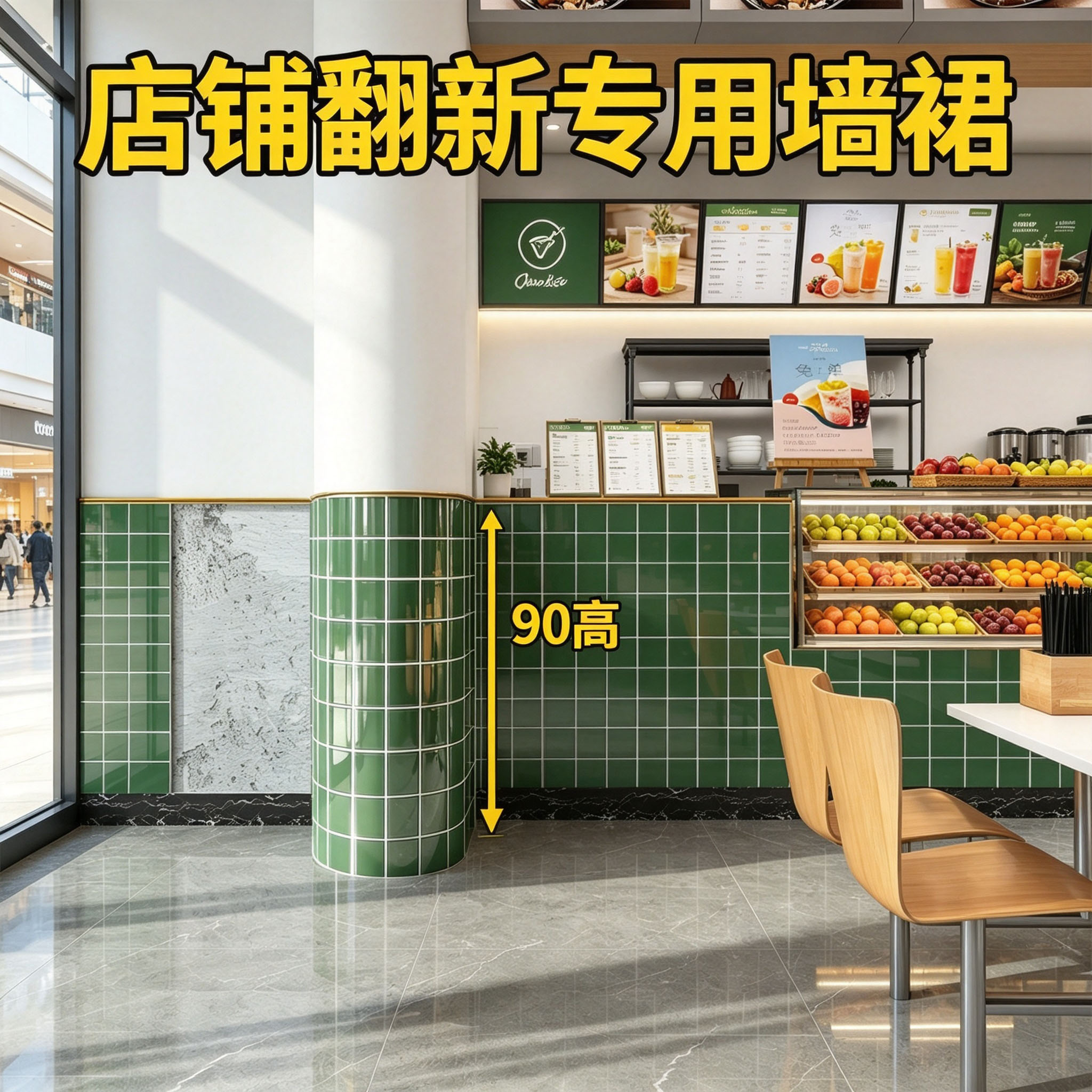 墙纸店铺装修仿瓷砖新型墙贴厨房防油半墙墙裙贴纸自粘墙面装饰板