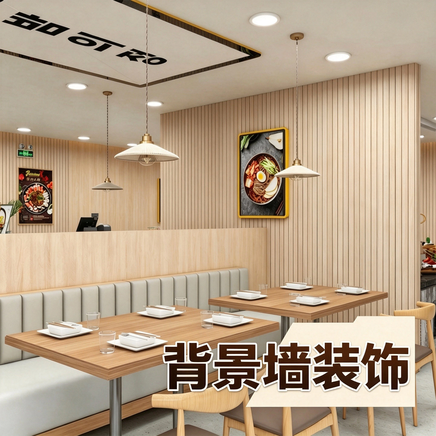餐厅墙面装饰pvc格栅板商用餐饮墙纸自粘防水防潮护墙板自己安装