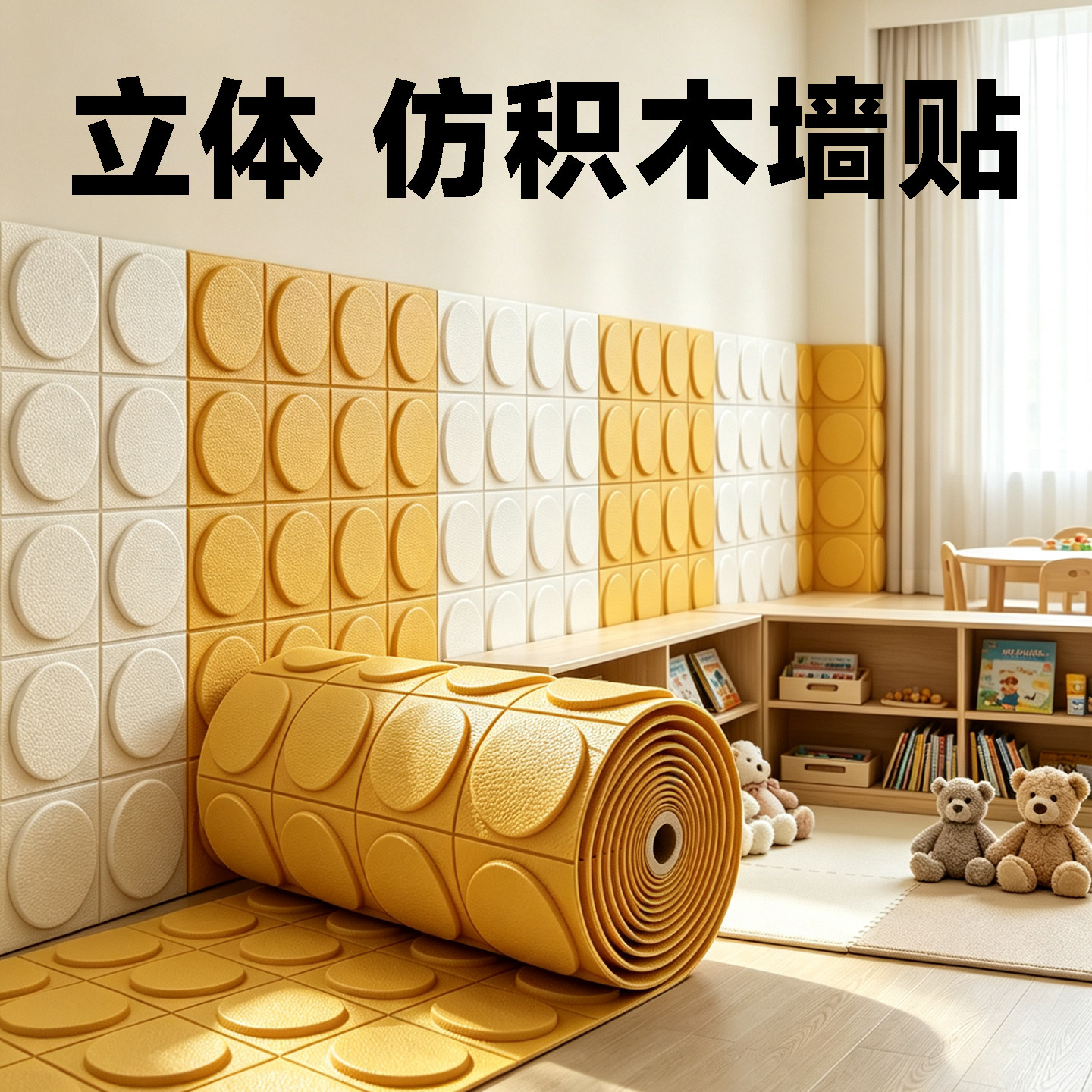 幼儿园墙面装饰护墙贴防撞软包儿童早教墙壁贴纸3d立体浮雕墙纸厚