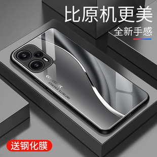 适用于红米note12Turbo手机壳玻璃简约新款 潮牌硅胶手机套高颜值商务边外壳 男女网红创意保护套镜面时尚