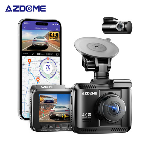 AZDOME行车记录仪前后双录双镜头4K超清广角WIFI手机互联GPS轨迹