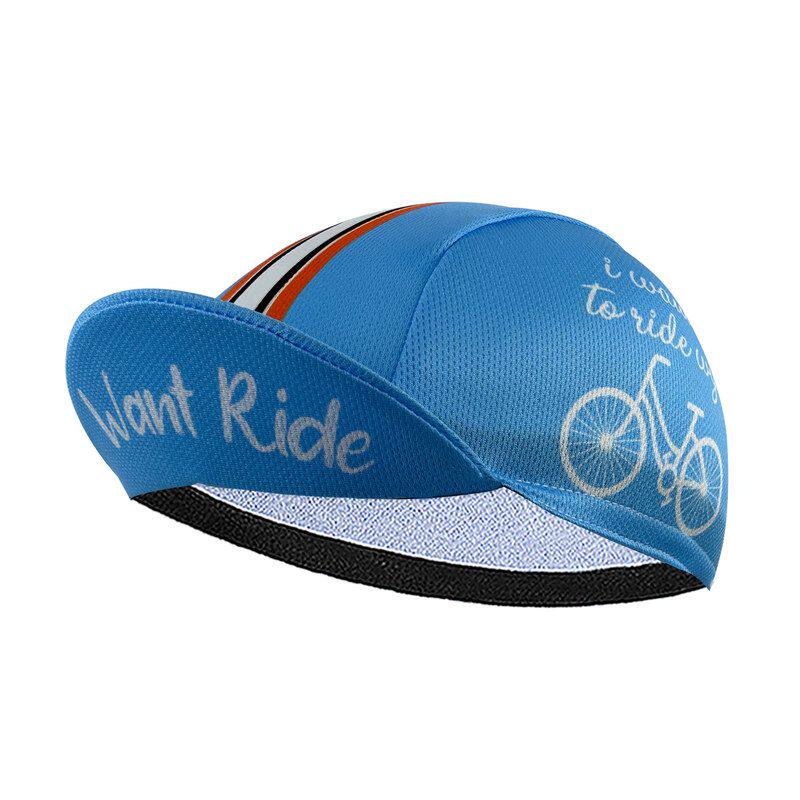 想骑行主题印花天蓝色速干挡风自行车小帽 吸汗遮阳头盔内衬男女