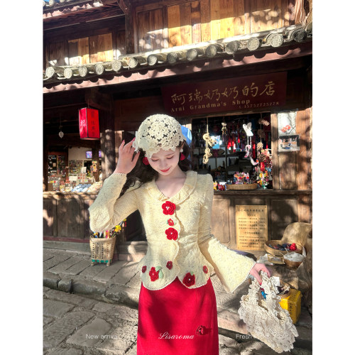 一生罗曼【雪顶玫瑰】法式复古蕾丝衫女春秋新款立体花上衣