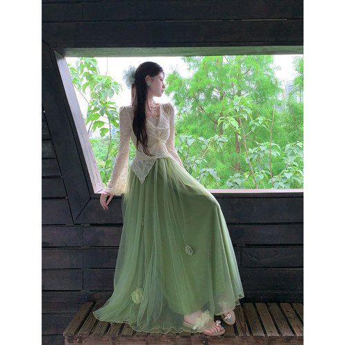 一生罗曼【山芷】法式复古立体花朵装饰高腰显瘦半身女春夏新款