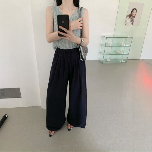 2630抽绳休闲阔腿裤【M码腰围64拉伸90裤长96】