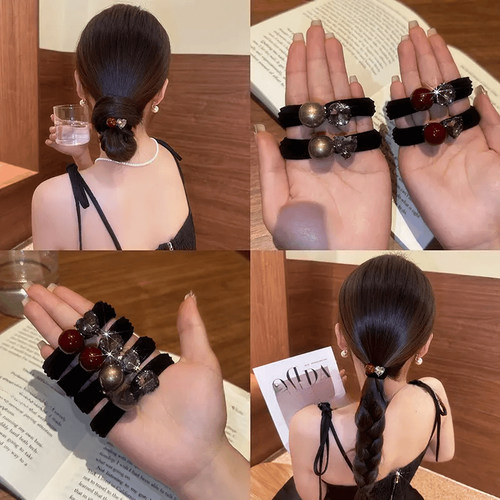 安可拉红珍珠闪钻发圈女款2026新款橡皮筋扎头发绳高级感头绳发饰