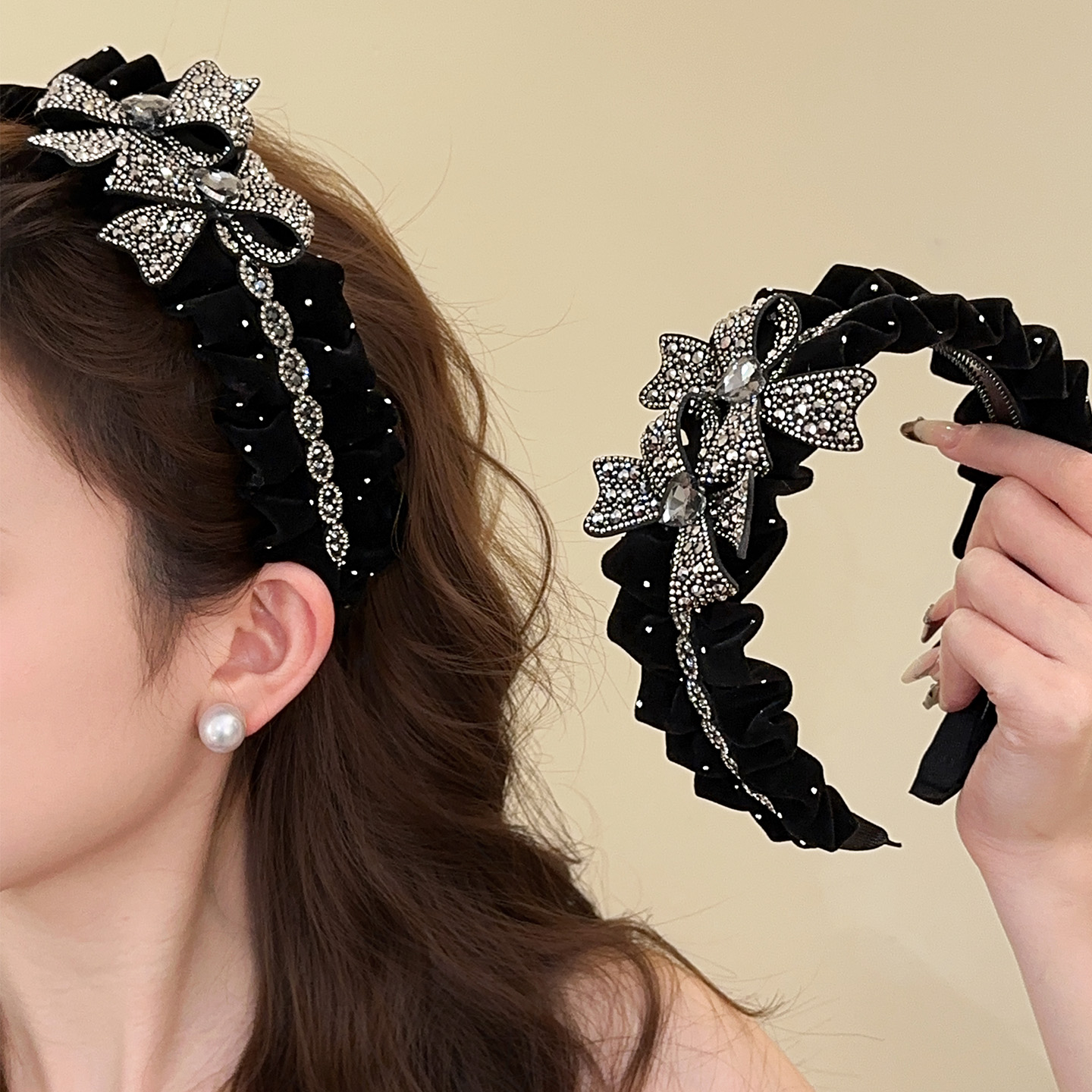 遮白发神器高颅顶发箍女款秋冬高级感轻奢丝绒蝴蝶结头箍发卡头饰