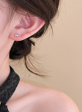 S999小圆球纯银耳钉女2025新款爆款养耳洞耳骨钉时尚气质百搭耳饰