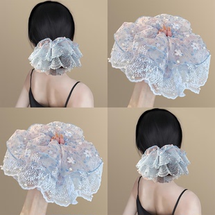 超仙蕾丝花朵大肠发圈女2025新款 高端丸子头发绳气质扎发头绳发饰