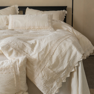 枫丹白露 棉麻床品四件套复民宿风床上用品全棉纯棉高端床笠款